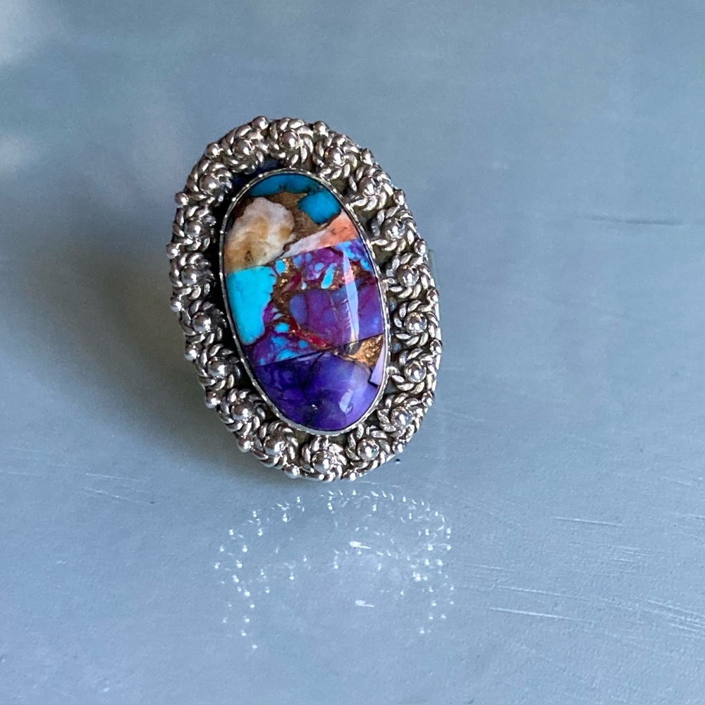 Sterling Silver and Multicolor Stone Women's Ring Size 7